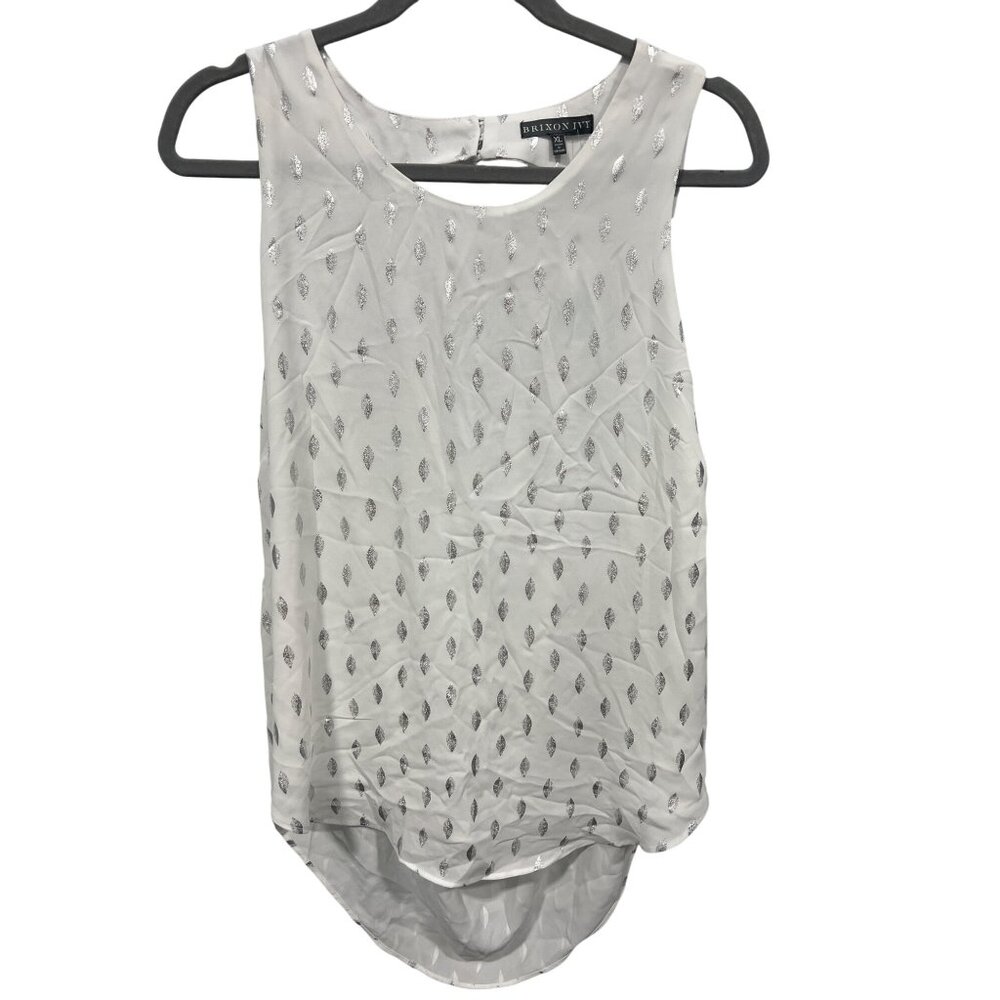 Brixon Ivy Metallic Sleeveless Top Sz XL Open Scoop Back White Silver Minimalist